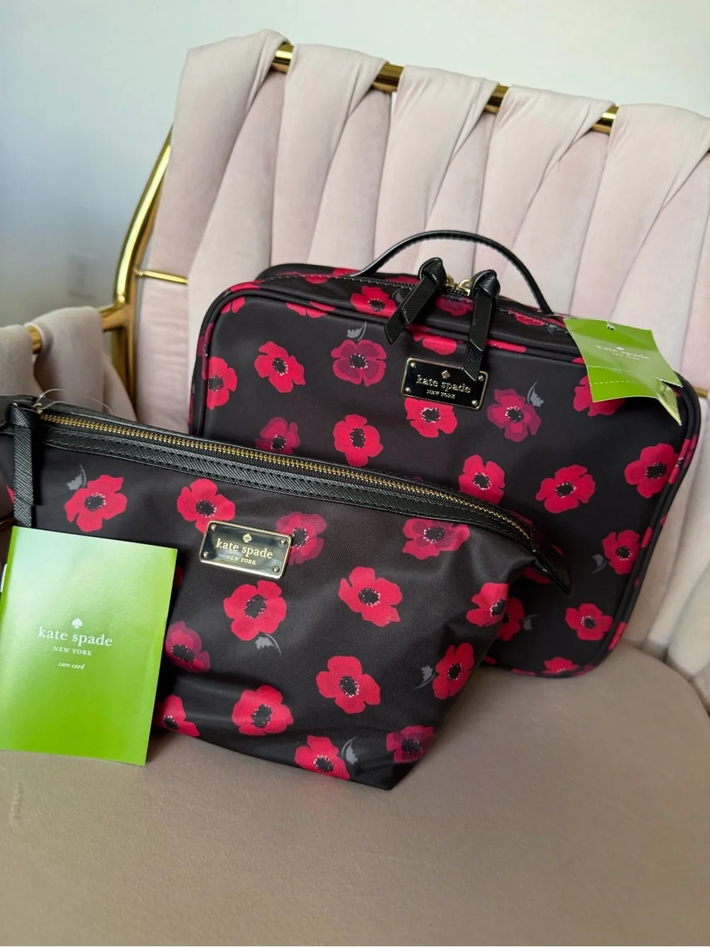 NWT Kate Spade Wilson Road Mini Poppy Martie Cosmetic Bag Set 🌹